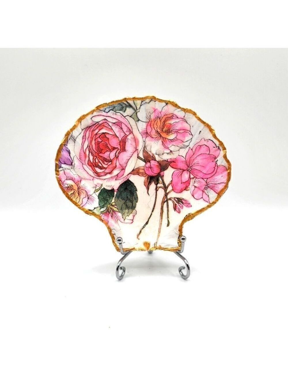 Decoupage Scalloped shell Pink Roses